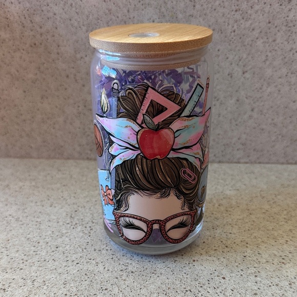 Other - Teacher Life Glass Cup with Bamboo Lid